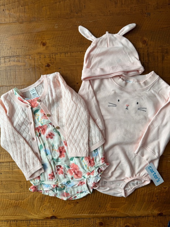Carter's Other - New Toddler Girl bundle Carter's Bunny bubble with hat & Romper with Cardigan